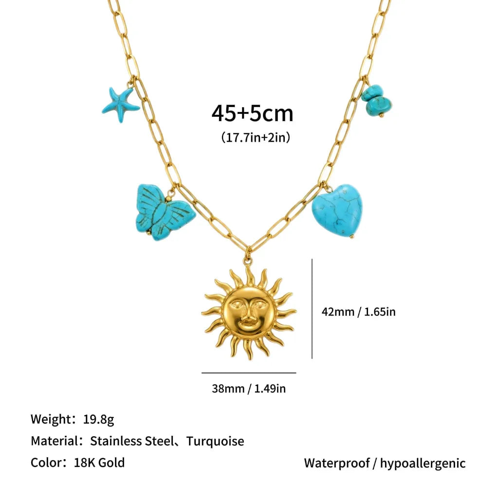 Sun Heart Charms 18K Gold Plated 304 Stainless Steel Necklace