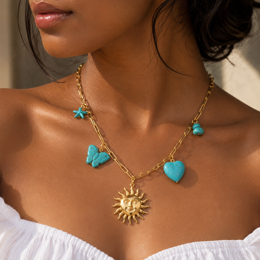 Sun Heart Charms 18K Gold Plated 304 Stainless Steel Necklace