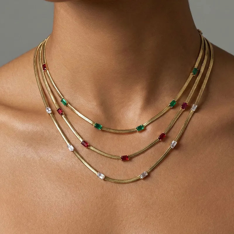 Zirconia 18K Gold Plated 304 Stainless Steel Necklace