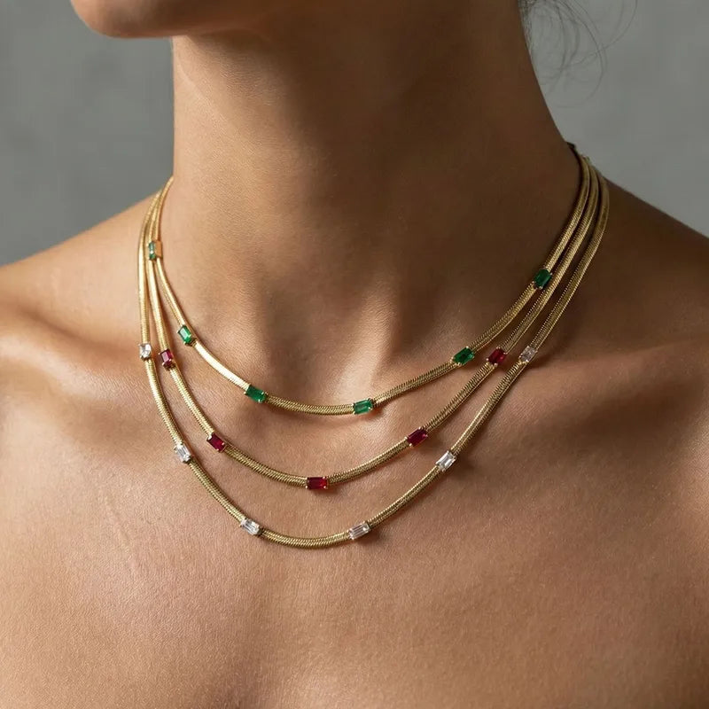 Zirconia 18K Gold Plated 304 Stainless Steel Necklace