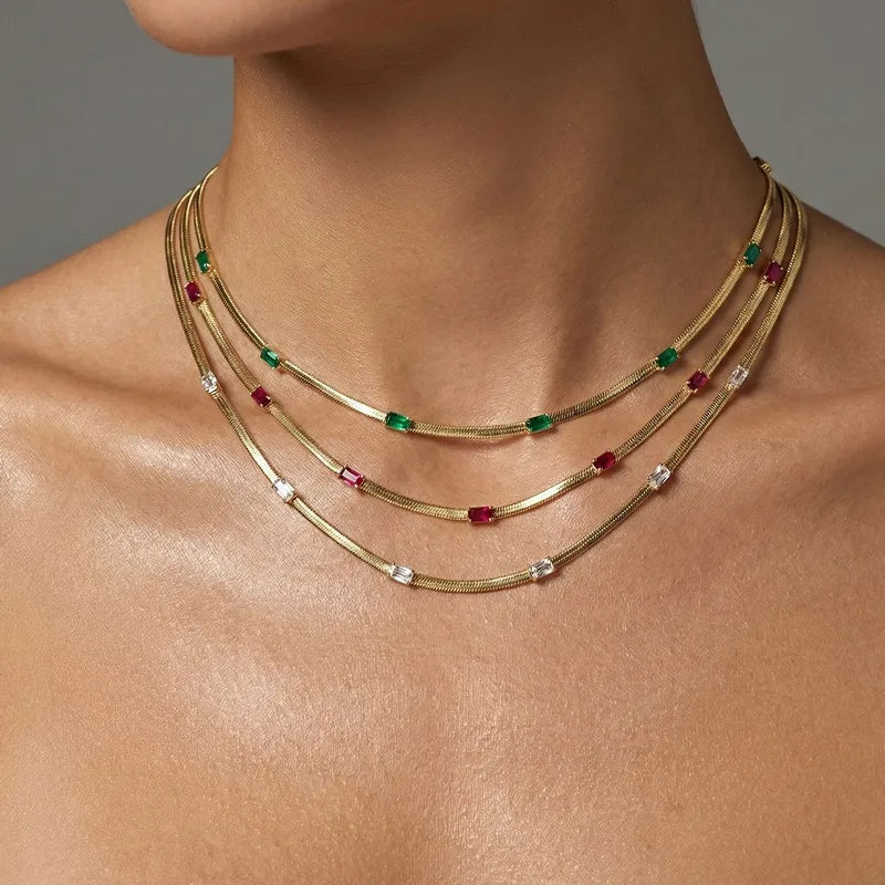 Zirconia 18K Gold Plated 304 Stainless Steel Necklace