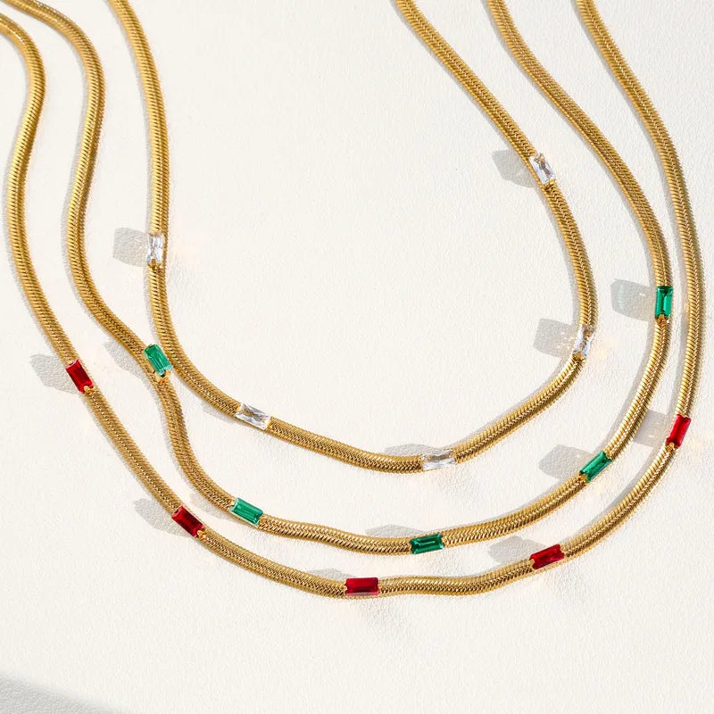 Zirconia 18K Gold Plated 304 Stainless Steel Necklace