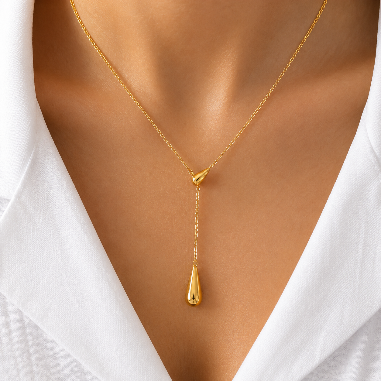 Drop Down Dainty Link 18K Gold Plated 304 Stainless Steel Necklace