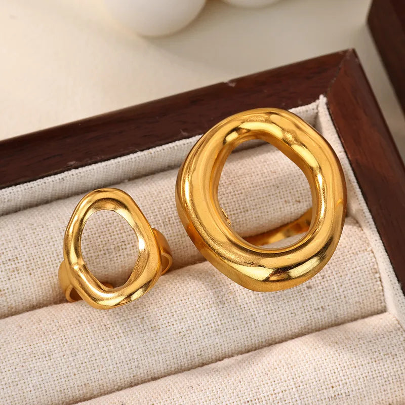 Circle Open 18K Gold Plated 304 Stainless Steel Adjustable 17mm Ring