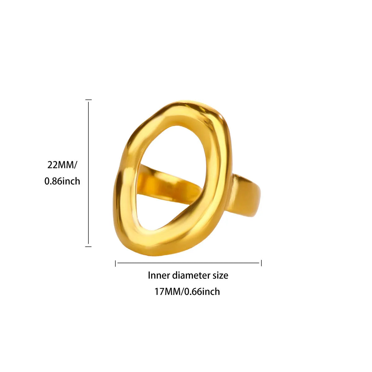 Circle Open 18K Gold Plated 304 Stainless Steel Adjustable 17mm Ring