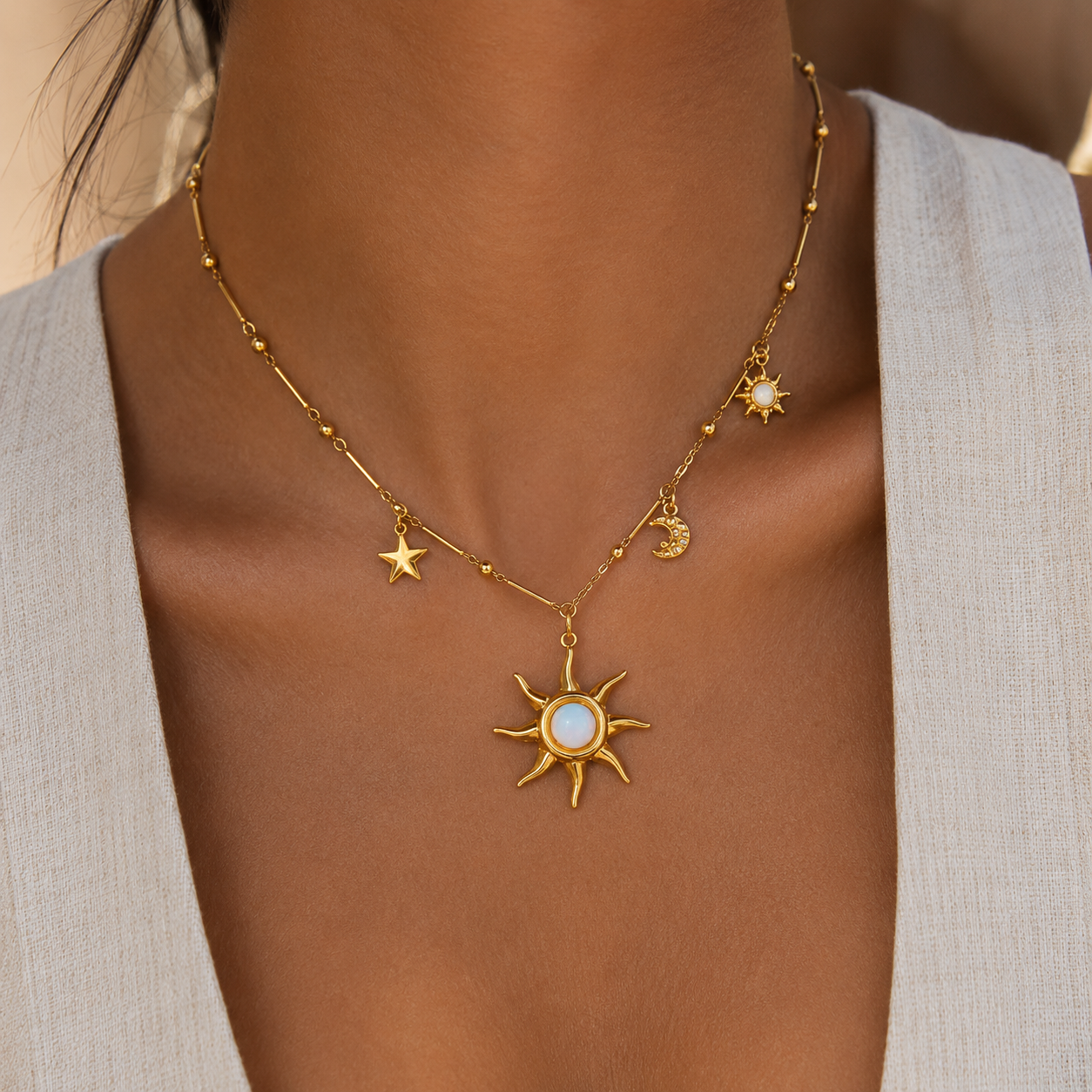 Sun Proof 18K Gold Plated 304 Stainless Steel Charm Necklace