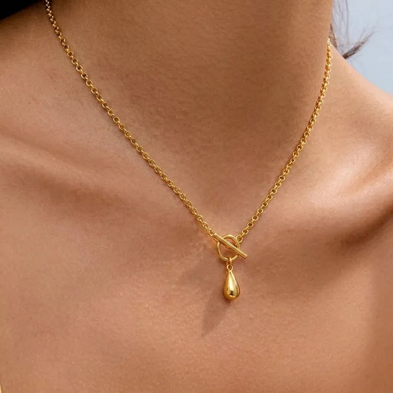 Water Drop Hypoallergenic 18K Gold Plated 304 Stainless Steel Necklace