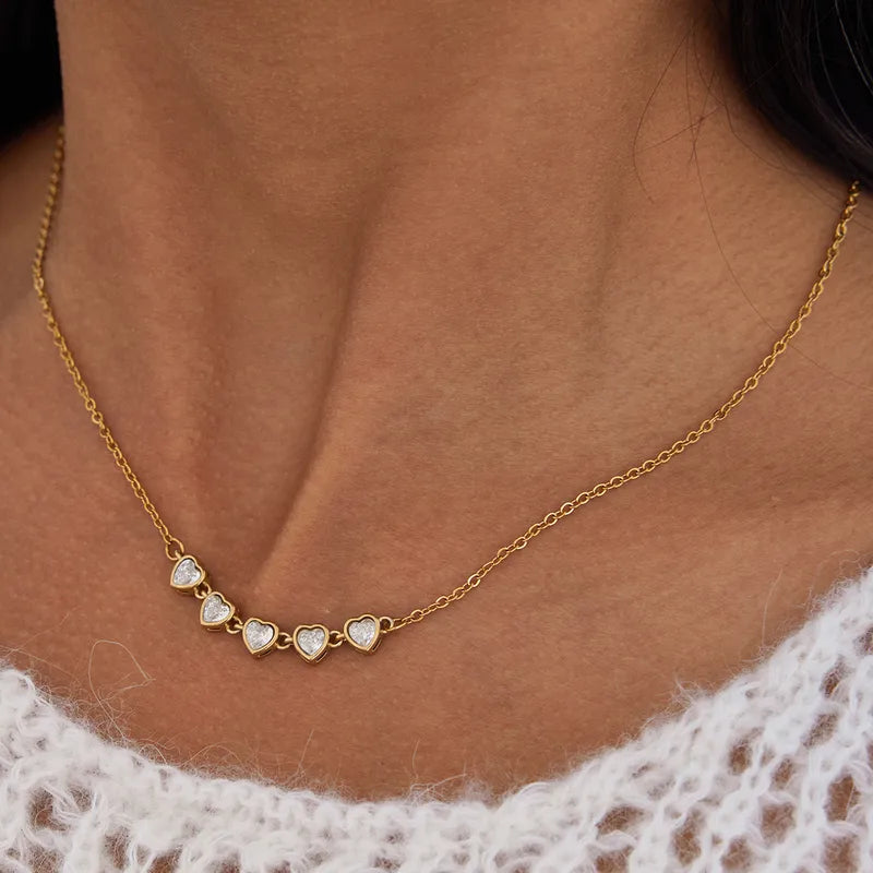 Hearts Tennis Style 18K Gold Plated 304 Stainless Steel Necklace