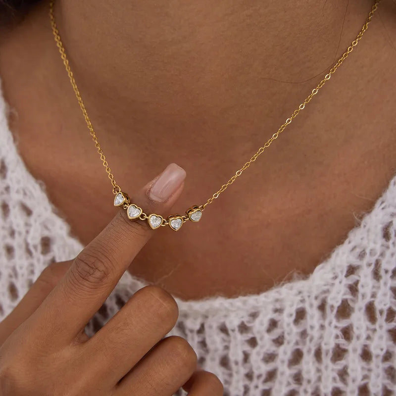 Hearts Tennis Style 18K Gold Plated 304 Stainless Steel Necklace