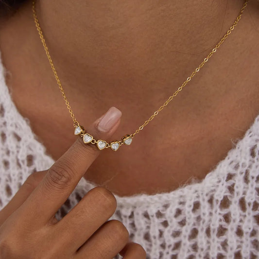 Hearts Tennis Style 18K Gold Plated 304 Stainless Steel Necklace