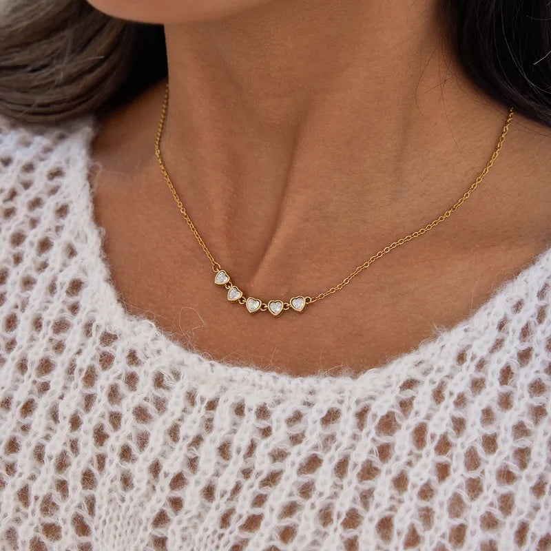 Hearts Tennis Style 18K Gold Plated 304 Stainless Steel Necklace