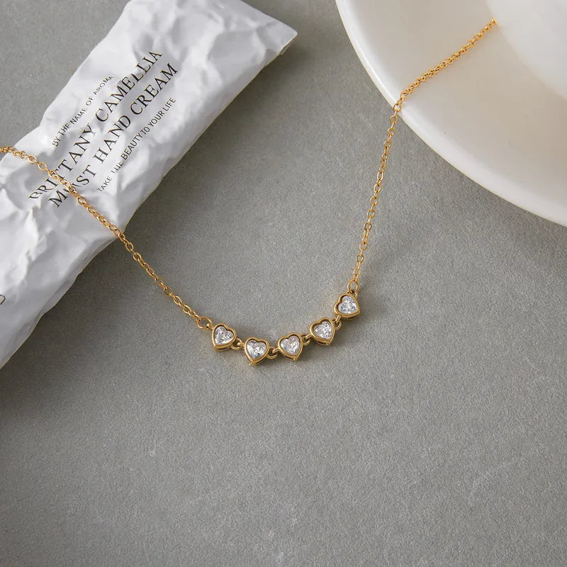 Hearts Tennis Style 18K Gold Plated 304 Stainless Steel Necklace