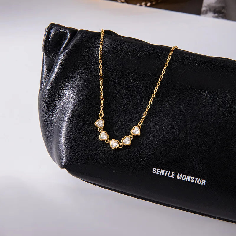 Hearts Tennis Style 18K Gold Plated 304 Stainless Steel Necklace
