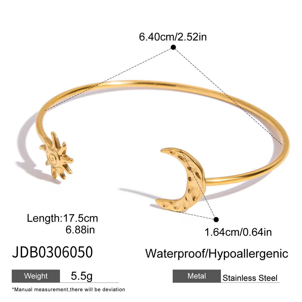 Spiral Sun Moon 18K Gold Plated 304 Stainless Steel Bracelet