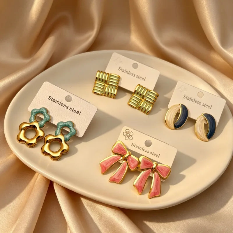 Pink Bows 18K Gold Plated 304 Stainless Steel Stud Earring