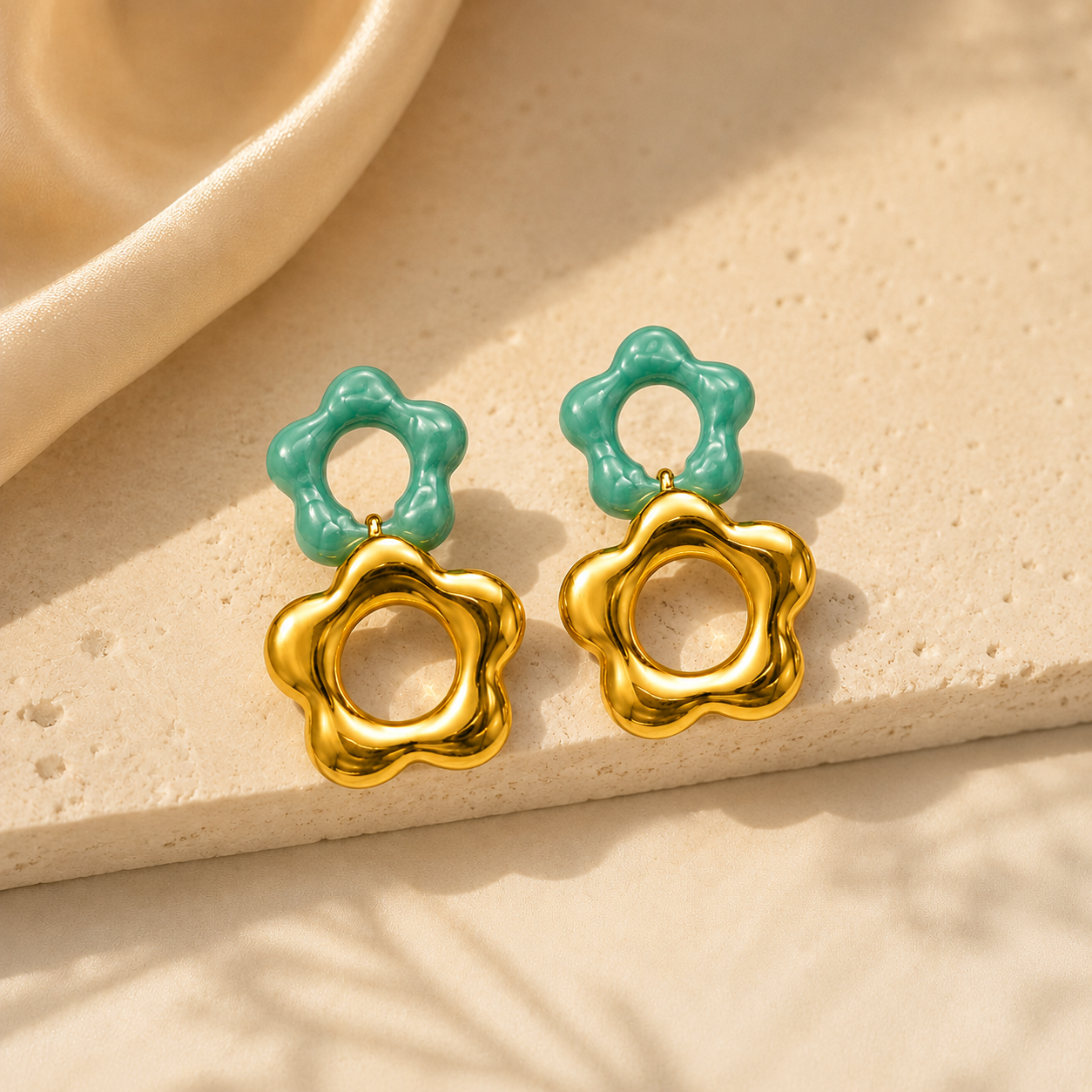 Turquoise Gold Flower 18K Gold Plated 304 Stainless Earring