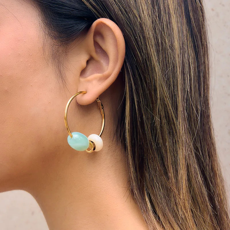 Teal Opaque Marble Charm 18K Gold Plated 304 Stainless Steel Earring