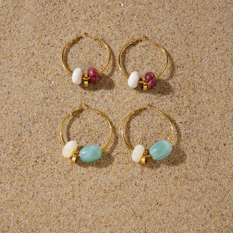 Teal Opaque Marble Charm 18K Gold Plated 304 Stainless Steel Earring