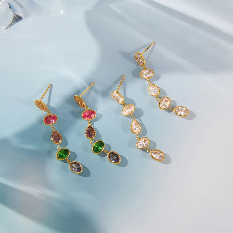 Colored Zirconia 18K Gold Plated 304 Stainless Steel Earring