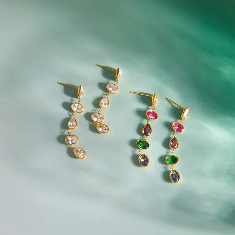 Colored Zirconia 18K Gold Plated 304 Stainless Steel Earring
