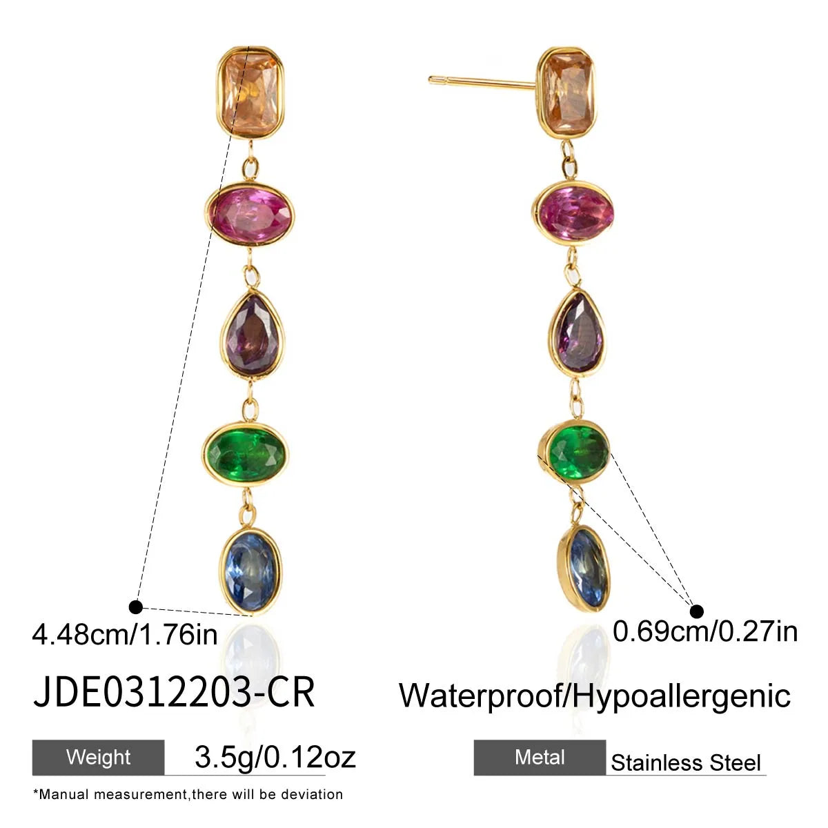 Colored Zirconia 18K Gold Plated 304 Stainless Steel Earring