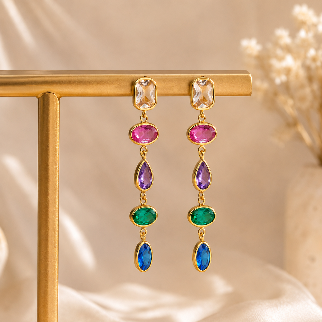 Colored Zirconia 18K Gold Plated 304 Stainless Steel Earring
