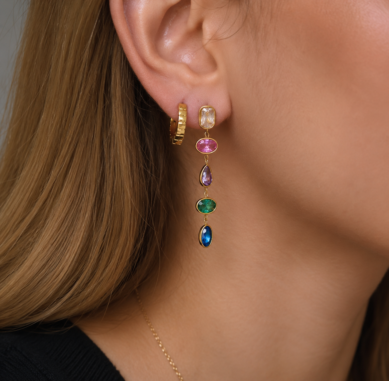 Colored Zirconia 18K Gold Plated 304 Stainless Steel Earring