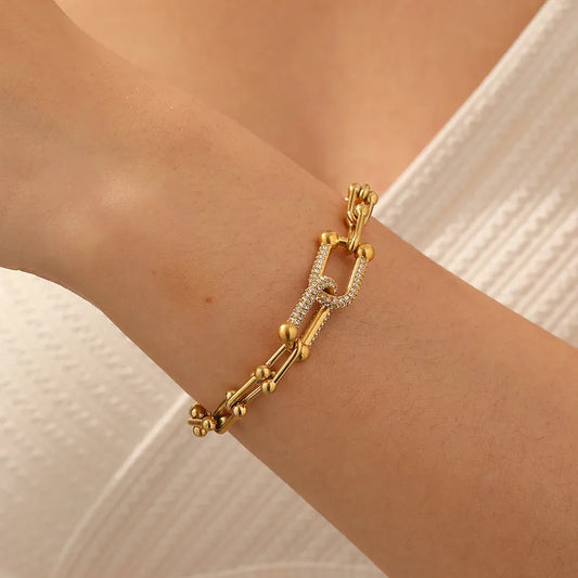 Horse Link Zirconia 18K Gold Plated 304 Stainless Steel Bracelet