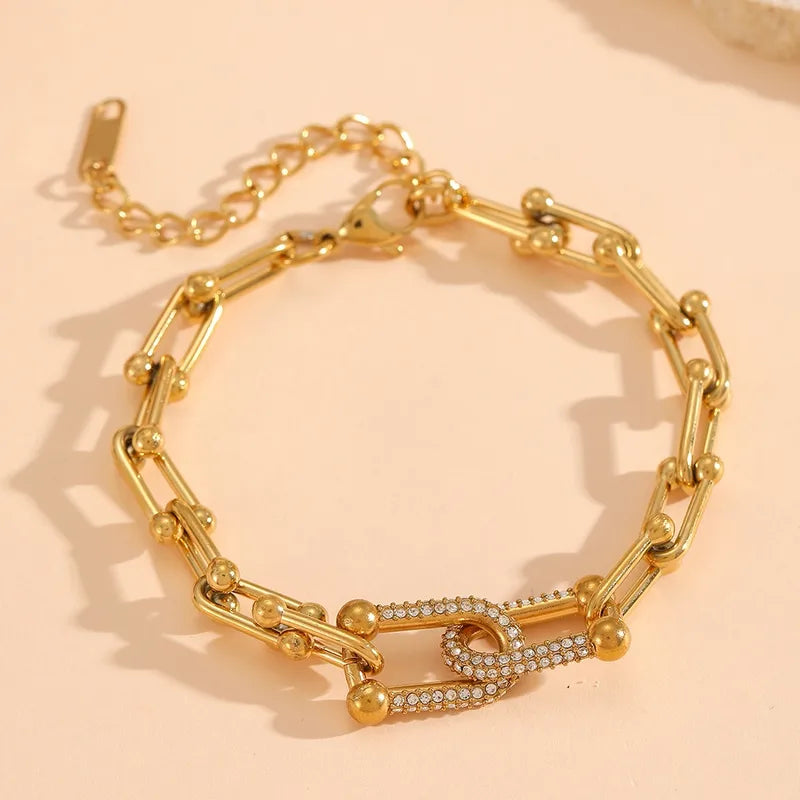 Horse Link Zirconia 18K Gold Plated 304 Stainless Steel Bracelet