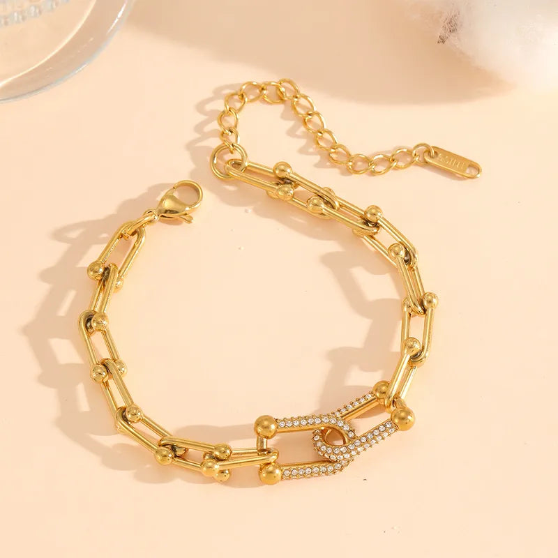 Horse Link Zirconia 18K Gold Plated 304 Stainless Steel Bracelet