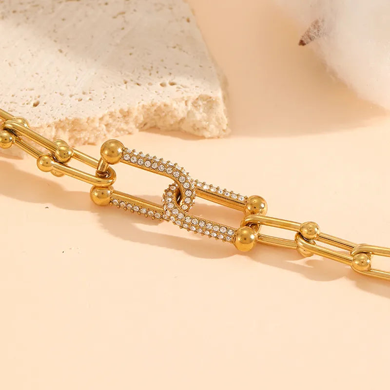 Horse Link Zirconia 18K Gold Plated 304 Stainless Steel Bracelet