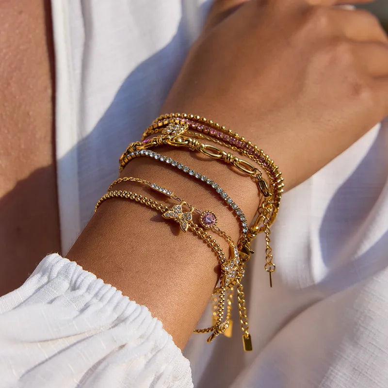 Tennis Modern 18K Gold Plated 304 Stainless Steel Bracelets