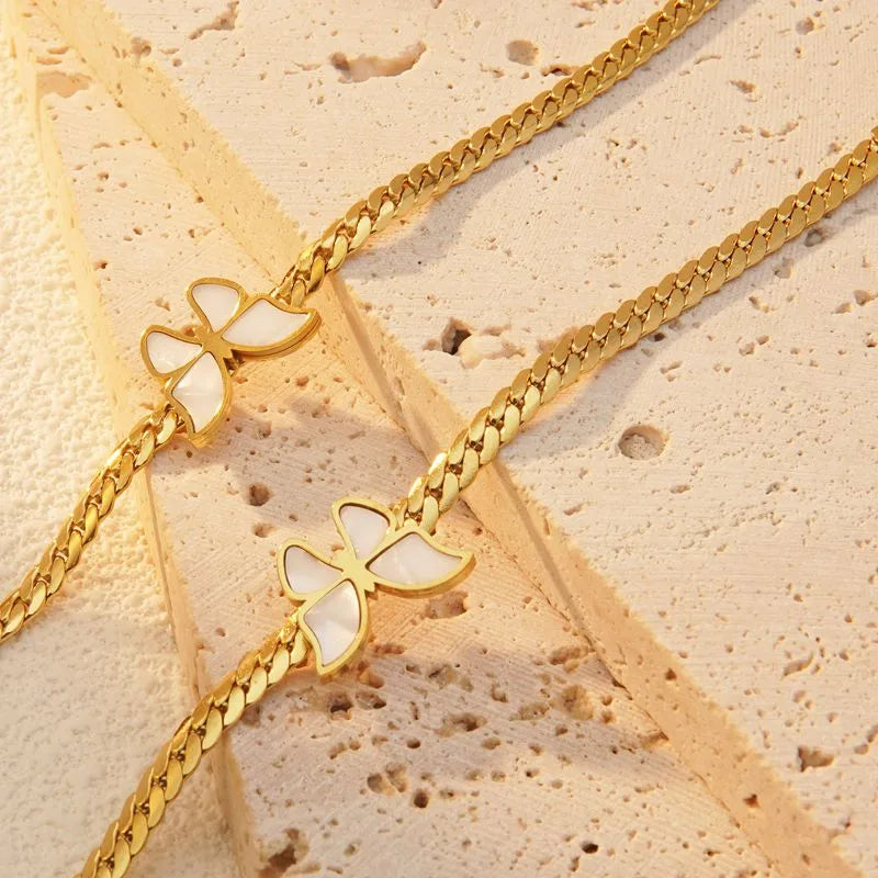 White Butterfly 18K Gold Plated 304 Stainless Steel Bracelet Necklace