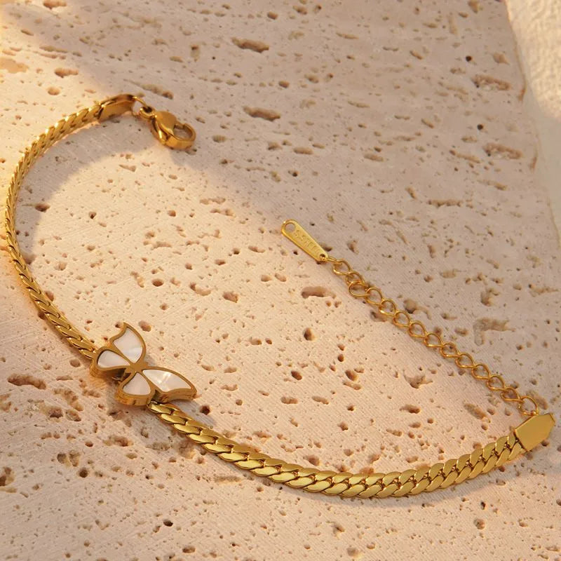 White Butterfly 18K Gold Plated 304 Stainless Steel Bracelet Necklace