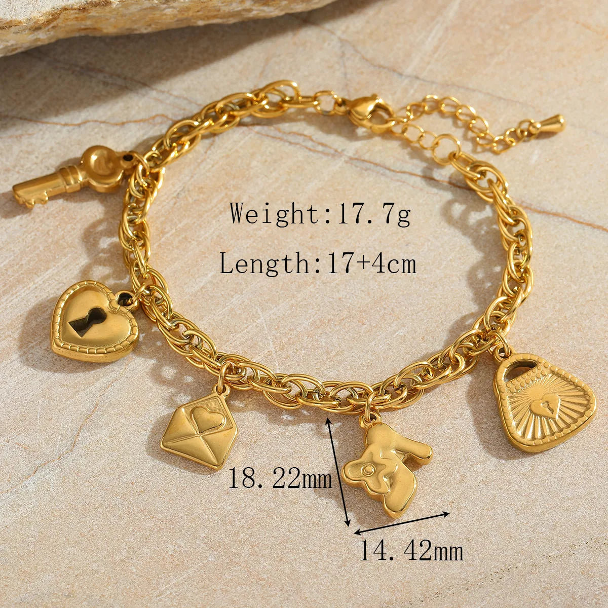 Girly 18K Gold Plated 304 Stainless Steel Charm Bracelet