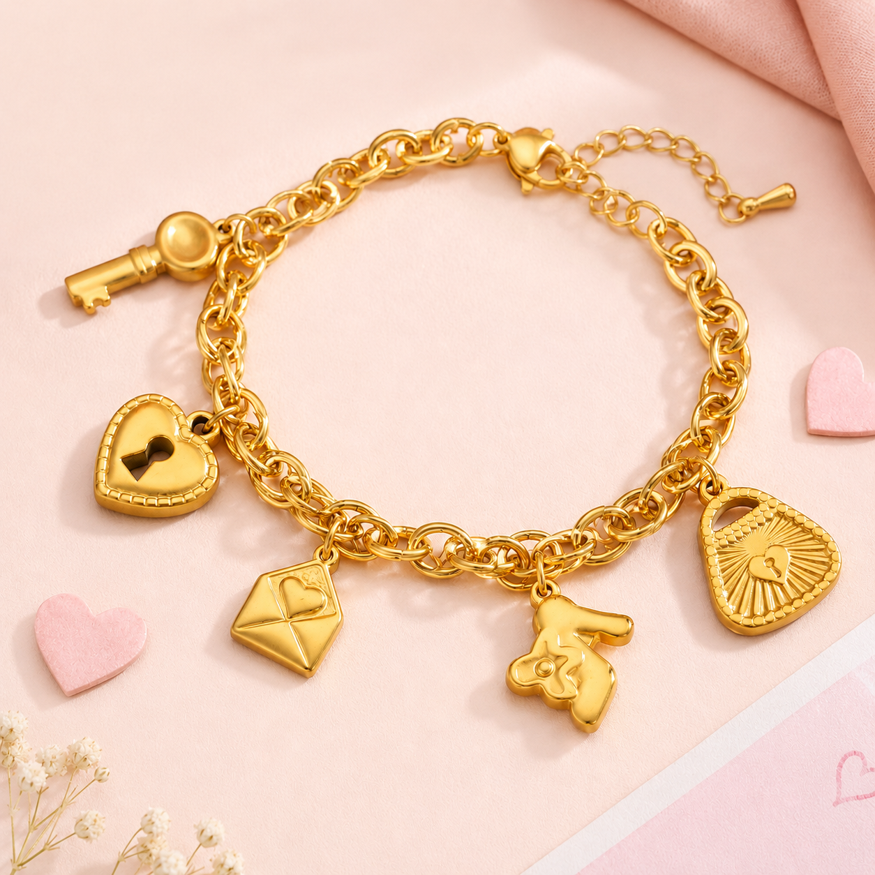Girly 18K Gold Plated 304 Stainless Steel Charm Bracelet