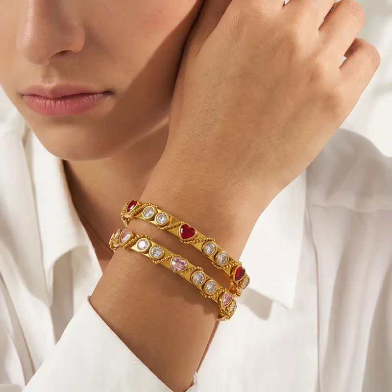 Red and Clear 18K Gold Plated 304 Stainless Steel Bracelet