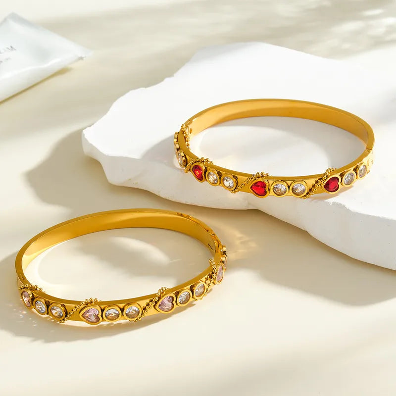 Red and Clear 18K Gold Plated 304 Stainless Steel Bracelet