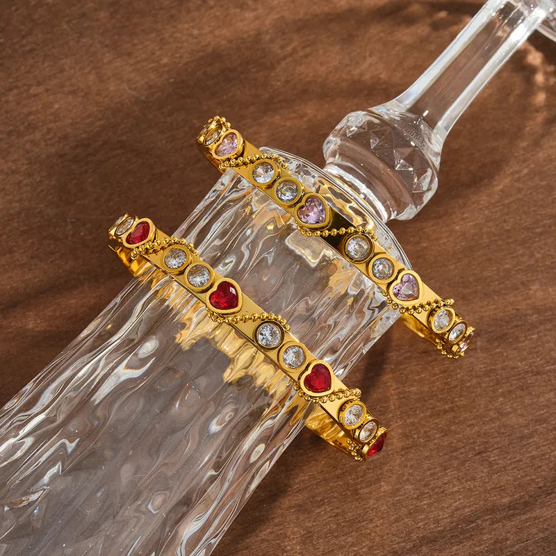 Red and Clear 18K Gold Plated 304 Stainless Steel Bracelet