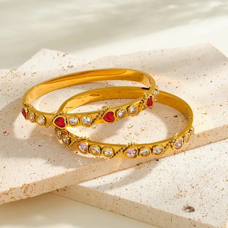 Red and Clear 18K Gold Plated 304 Stainless Steel Bracelet