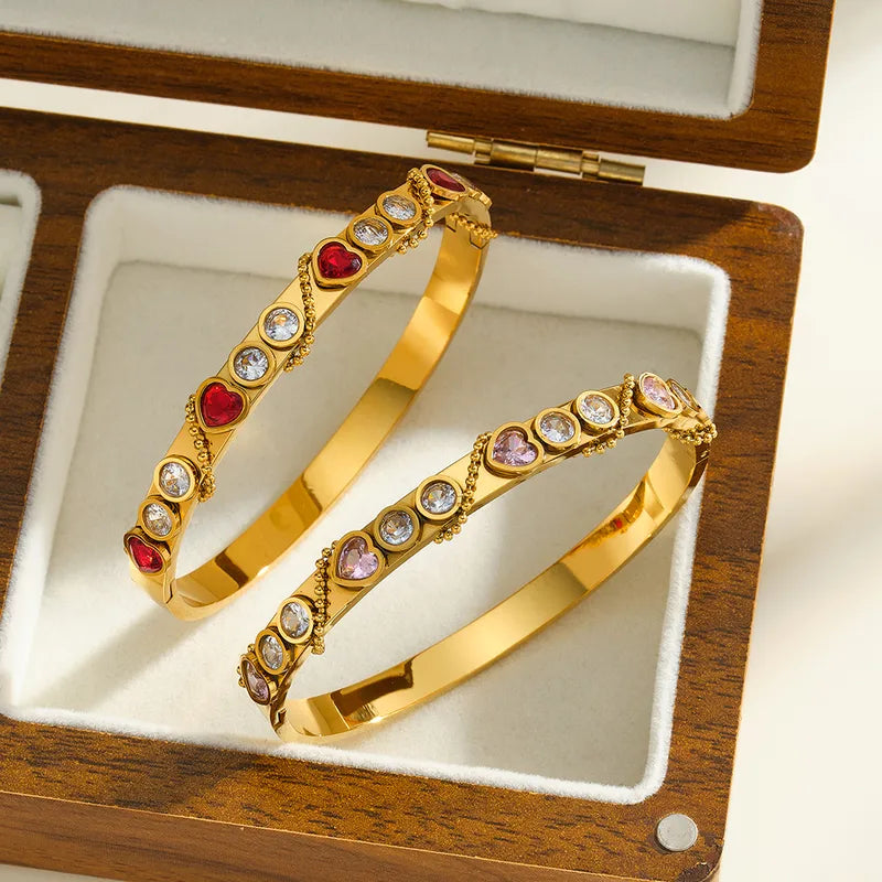 Red and Clear 18K Gold Plated 304 Stainless Steel Bracelet