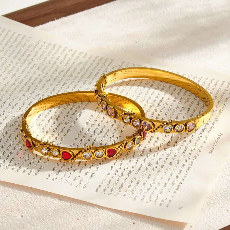 Red and Clear 18K Gold Plated 304 Stainless Steel Bracelet