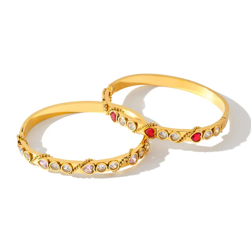Red and Clear 18K Gold Plated 304 Stainless Steel Bracelet