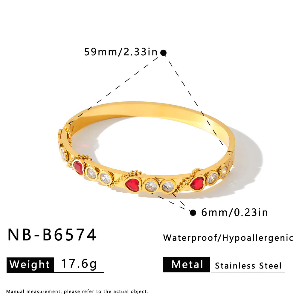 Red and Clear 18K Gold Plated 304 Stainless Steel Bracelet