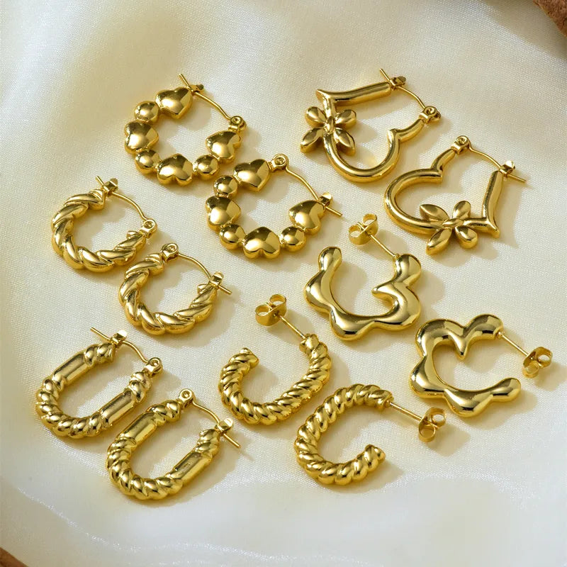 Irregular Shaped 18K Gold Plated 304 Stainless Steel Hoop/Stud Hoop Earrings