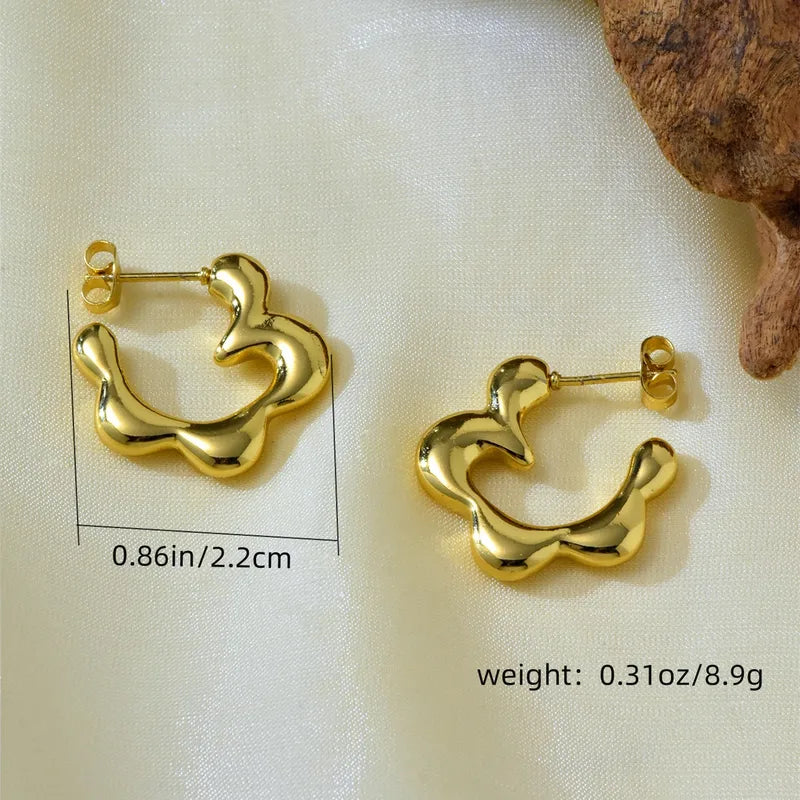 Irregular Shaped 18K Gold Plated 304 Stainless Steel Hoop/Stud Hoop Earrings
