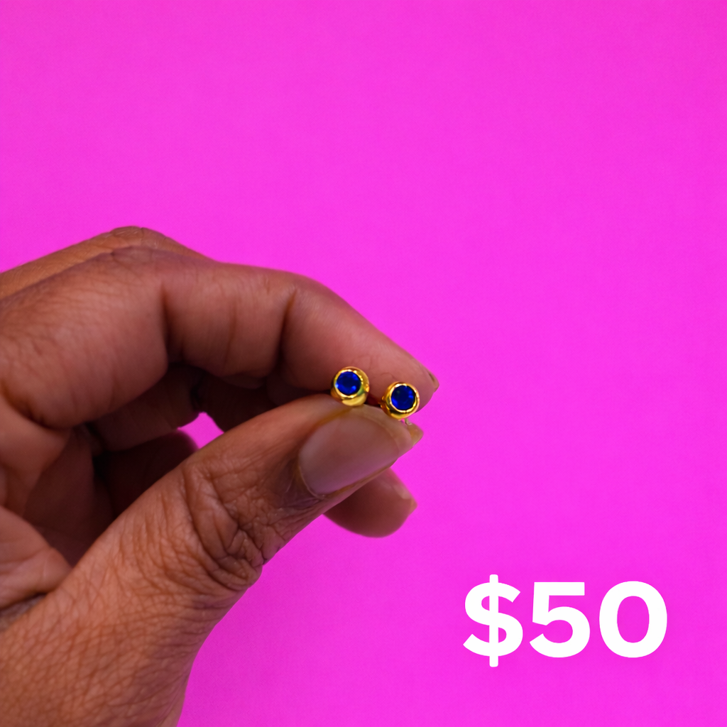 Blue Zirconia 18K Gold Plated 304 Stainless Steel Stud