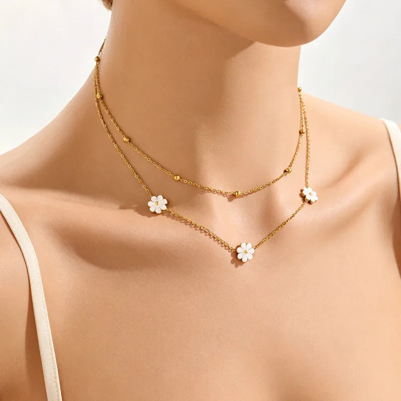 Daisy Beaded Layer 18K Gold Plated 304 Stainless Steel Layered Necklace