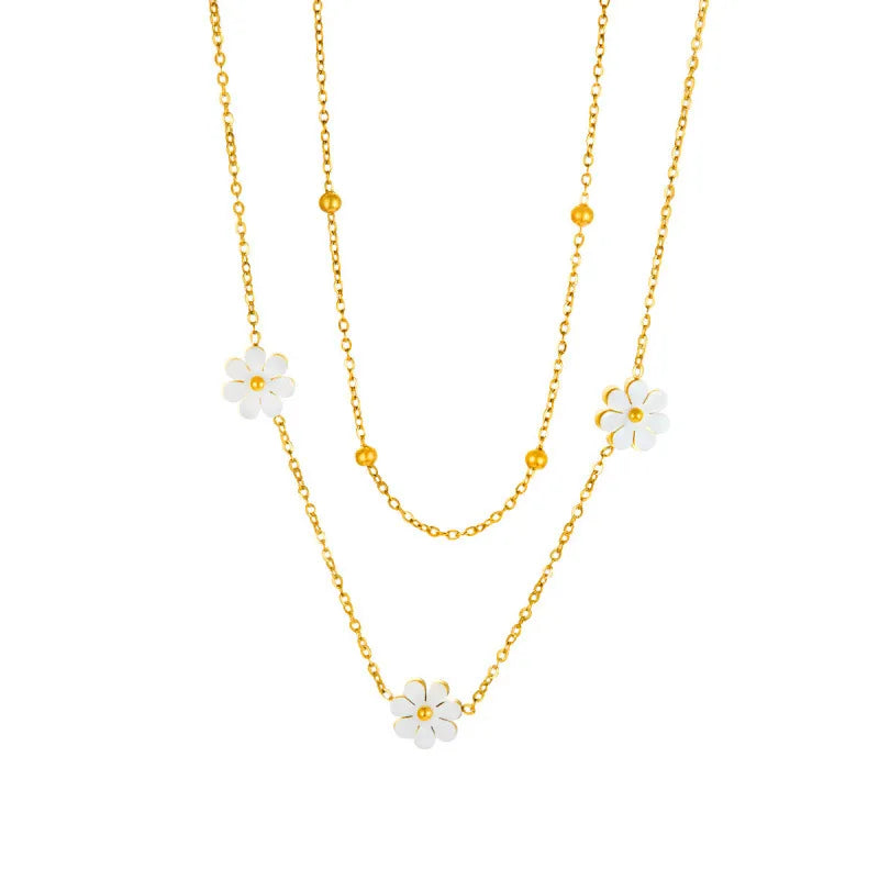 Daisy Beaded Layer 18K Gold Plated 304 Stainless Steel Layered Necklace