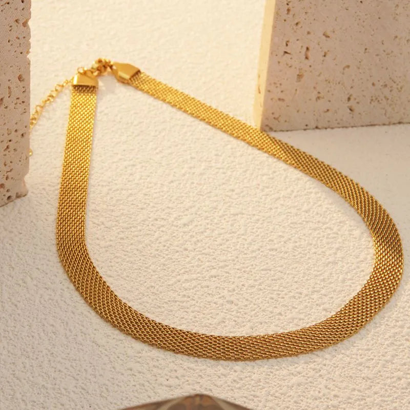 Woven 18K Gold Plated 304 Stainless Steel Necklace and Bracelet